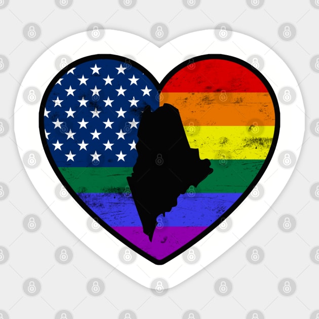 Maine United States Gay Pride Flag Heart Sticker by TextTees